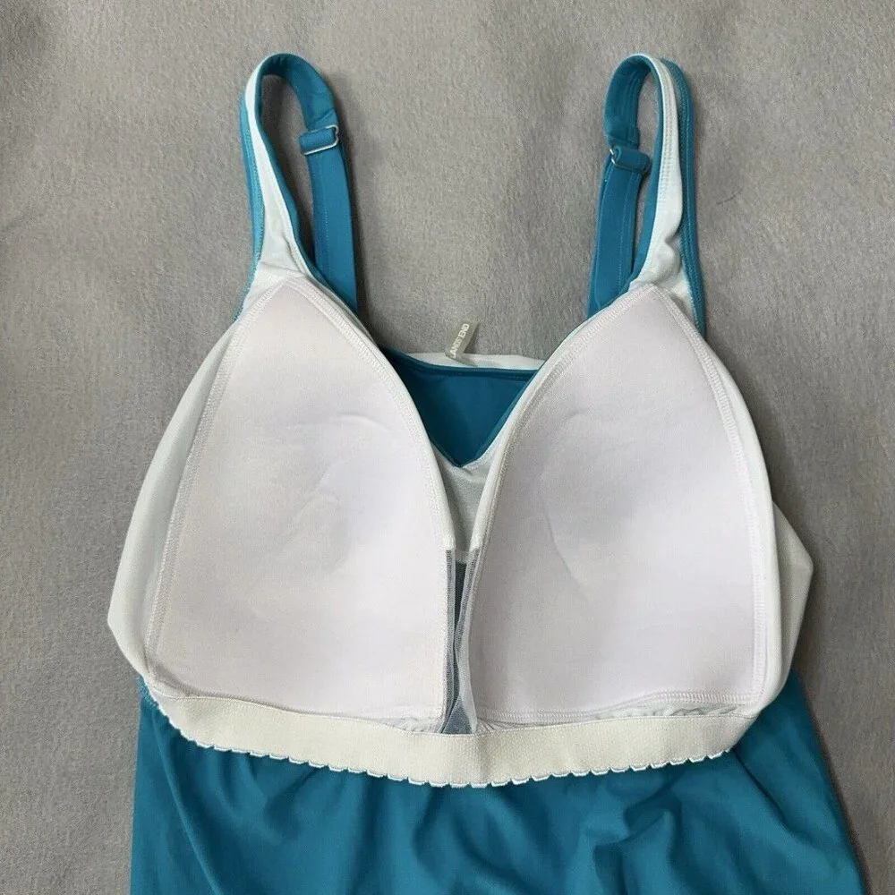 Tankini Swim Top Turquoise V Neck Wrap Soft Cup Bra Lands End Plus Size 18W - Picture 8 of 11